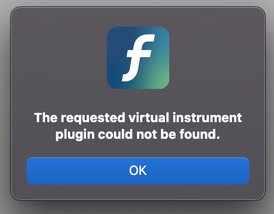 The requested virtual instrument plugin could not be found
