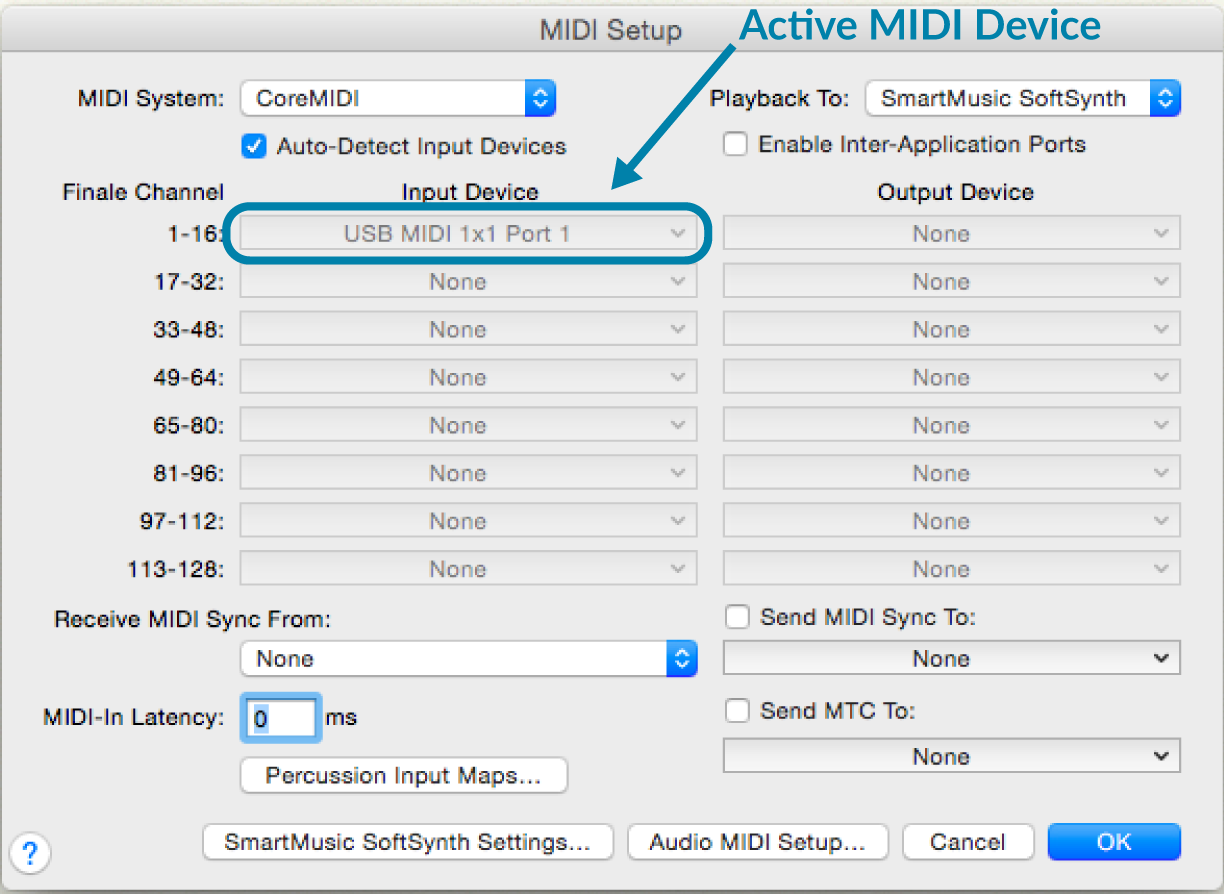 MIDI Input Troubleshooting (No MIDI input signal) Finale/Garritan