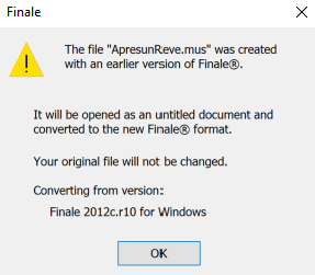 Warning message when opening legacy files